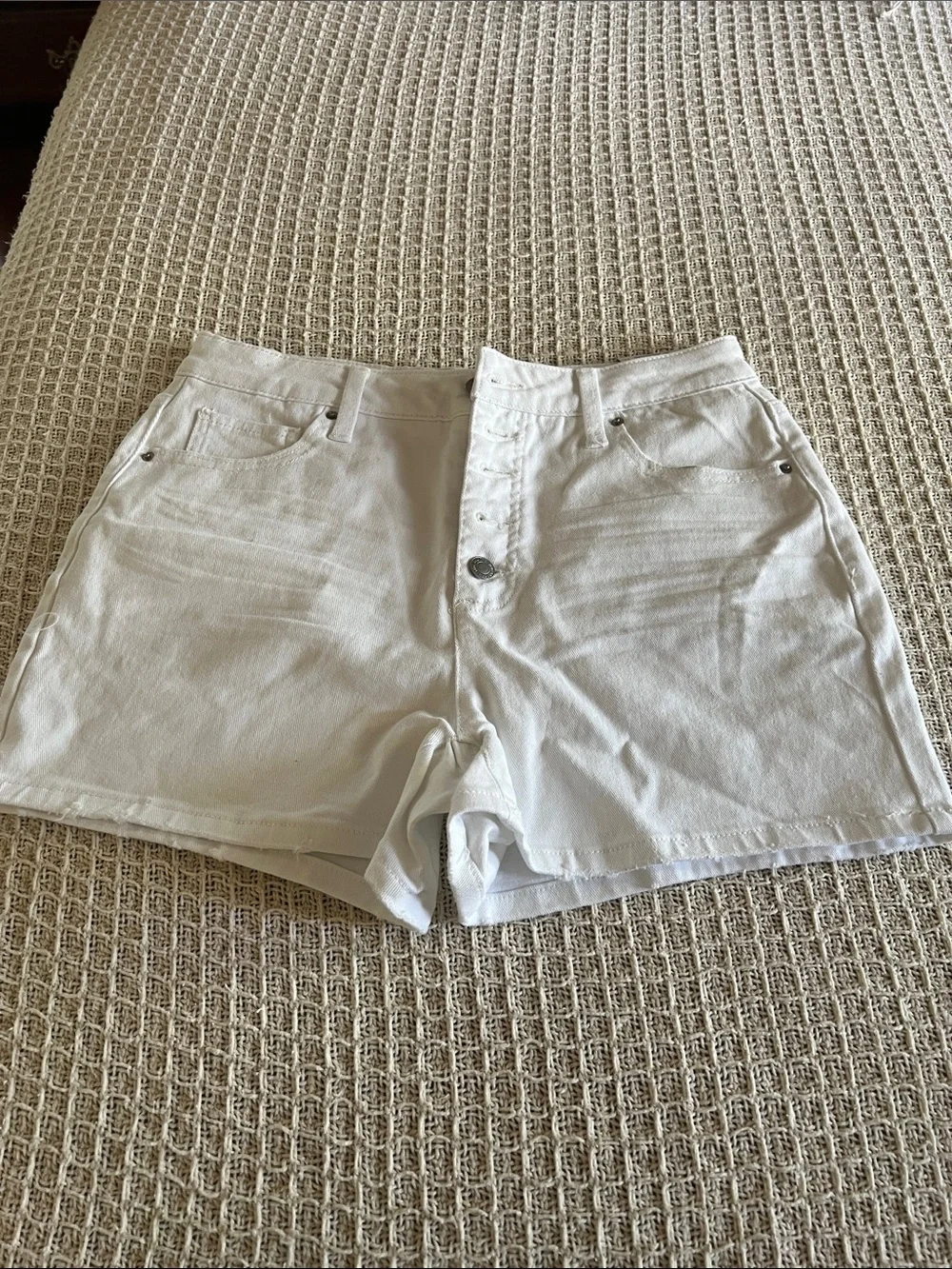 Time and Tru White Denim Button-Front Shorts
